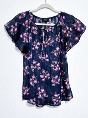 Vici Floral Flutter Sleeve Short Sleeve Blouse Top Size S